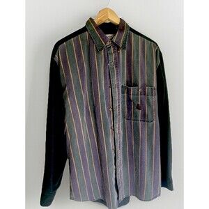 color blocked stripes two tone bugle boy button up size large 90's hipster dad